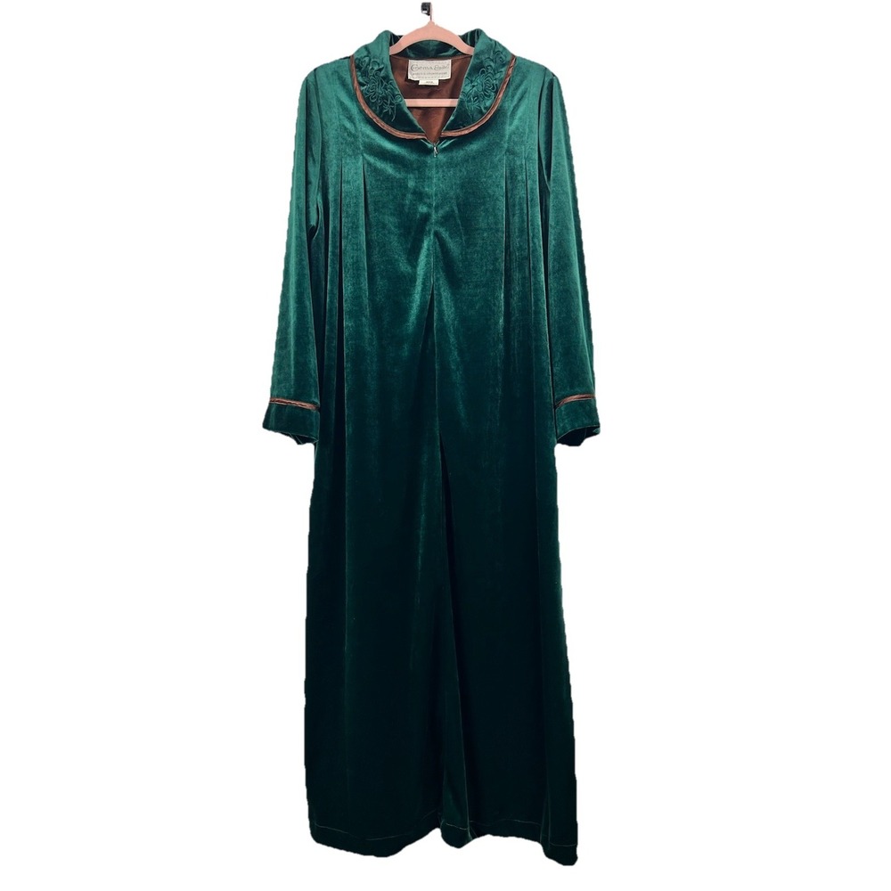 VTG Cinema Etoile Emerald Green Velvet Robe Whimsigoth Lounge M Dark Academia